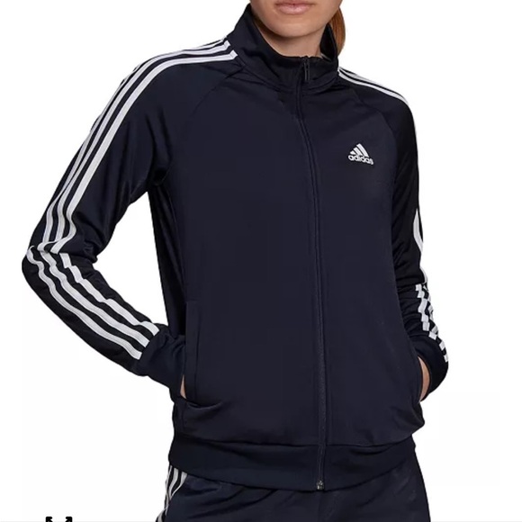 adidas Jackets & Blazers - Adidas Ws Essential 3 Stripes Tricot Zip Track Jacket Pockets Raglan Small NWT